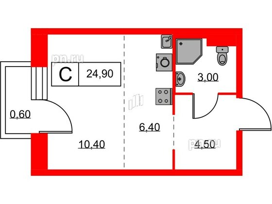 Квартира в ЖК Аэронавт, студия, 24.9 м², 8 этаж