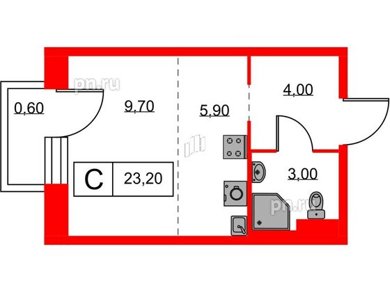 Квартира в ЖК Аэронавт, студия, 23.2 м², 3 этаж