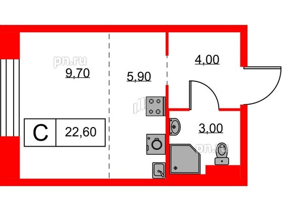 Квартира в ЖК Аэронавт, студия, 22.6 м², 4 этаж