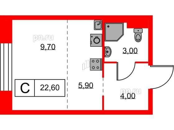 Квартира в ЖК Аэронавт, студия, 22.6 м², 2 этаж