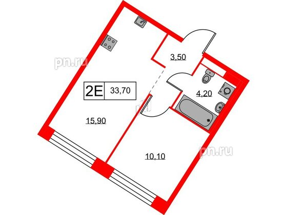 Квартира в ЖК Аэронавт, 1 комнатная, 33.7 м², 6 этаж