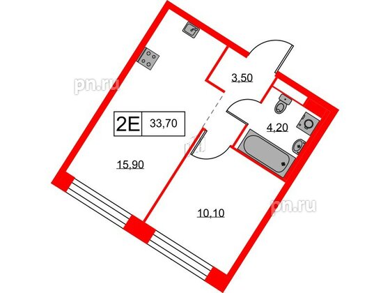 Квартира в ЖК Аэронавт, 1 комнатная, 33.7 м², 14 этаж