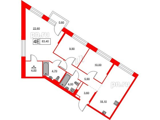 Квартира в ЖК Аэронавт, 3 комнатная, 83.4 м², 3 этаж