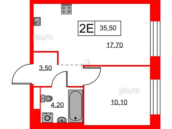 Квартира в ЖК Аэронавт, 1 комнатная, 35.5 м², 6 этаж