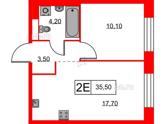 Квартира в ЖК Аэронавт, 1 комнатная, 35.5 м², 2 этаж