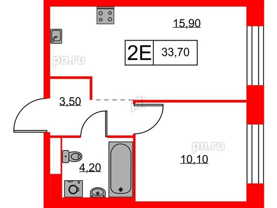 Квартира в ЖК Аэронавт, 1 комнатная, 33.7 м², 2 этаж