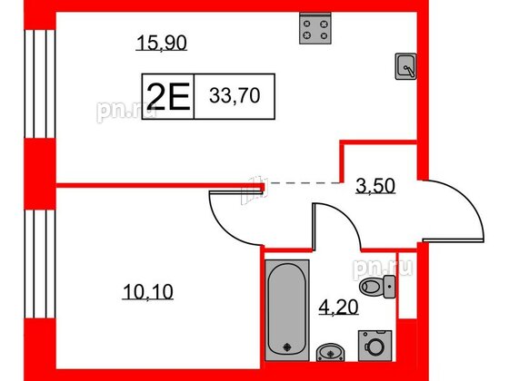 Квартира в ЖК Аэронавт, 1 комнатная, 33.7 м², 6 этаж