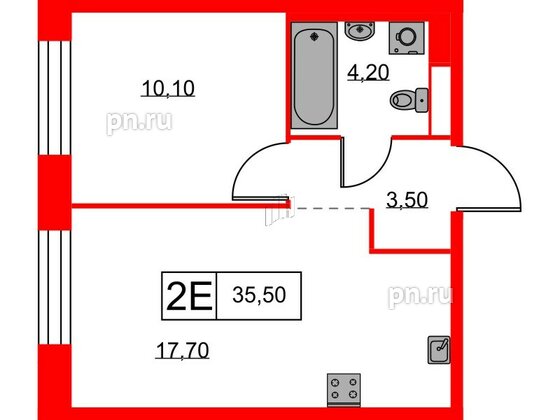 Квартира в ЖК Аэронавт, 1 комнатная, 35.5 м², 2 этаж