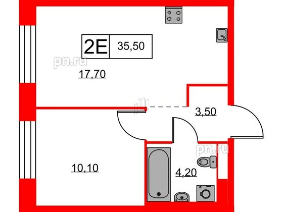 Квартира в ЖК Аэронавт, 1 комнатная, 35.5 м², 2 этаж