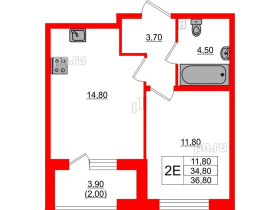 Квартира в ЖК Пулковский дом, 1 комнатная, 36.8 м², 1 этаж