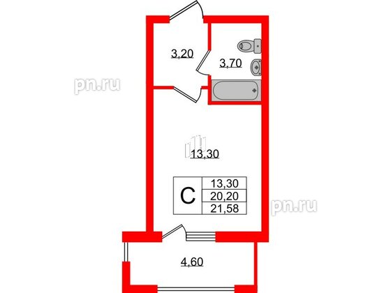 Апартаменты в ЖК PROMENADE, студия, 24.8 м², 3 этаж