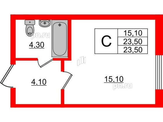 Апартаменты в ЖК PROMENADE, студия, 23.5 м², 2 этаж