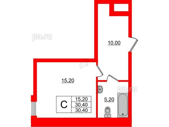 Апартаменты в ЖК PROMENADE, студия, 30.4 м², 2 этаж