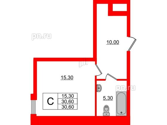 Апартаменты в ЖК PROMENADE, студия, 30.6 м², 3 этаж