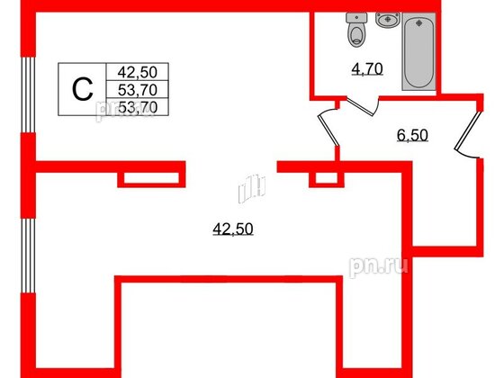 Апартаменты в ЖК PROMENADE, студия, 53.7 м², 2 этаж