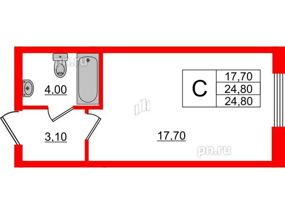 Апартаменты в ЖК PROMENADE, студия, 24.8 м², 2 этаж