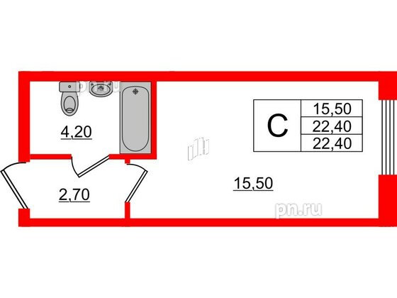 Апартаменты в ЖК PROMENADE, студия, 22.4 м², 2 этаж