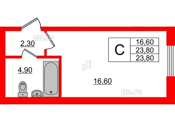 Апартаменты в ЖК PROMENADE, студия, 23.8 м², 3 этаж