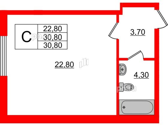 Апартаменты в ЖК PROMENADE, студия, 30.8 м², 3 этаж