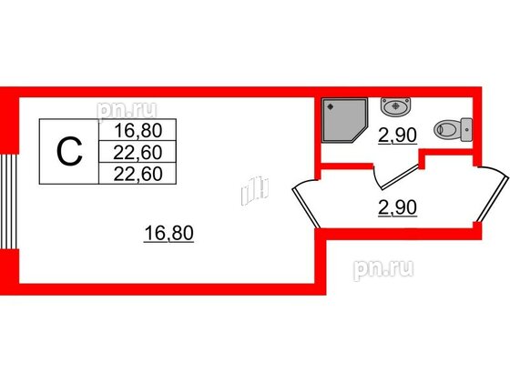 Апартаменты в ЖК PROMENADE, студия, 22.6 м², 2 этаж