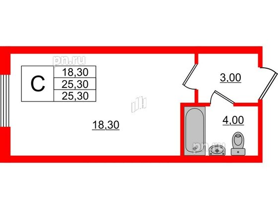 Апартаменты в ЖК PROMENADE, студия, 25.3 м², 2 этаж