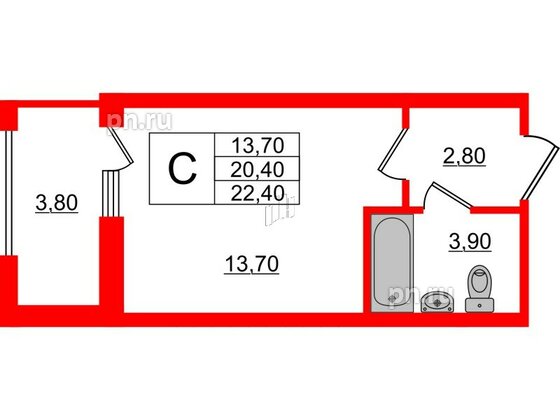 Апартаменты в ЖК PROMENADE, студия, 22.4 м², 3 этаж