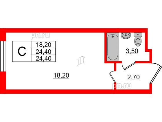 Апартаменты в ЖК PROMENADE, студия, 24.4 м², 2 этаж