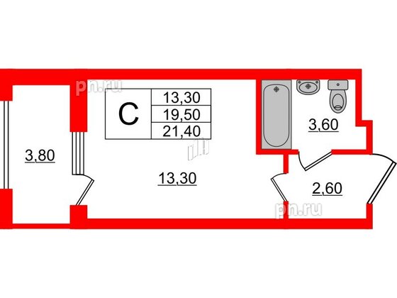 Апартаменты в ЖК PROMENADE, студия, 21.4 м², 3 этаж