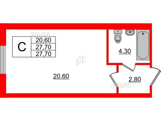 Апартаменты в ЖК PROMENADE, студия, 27.7 м², 2 этаж