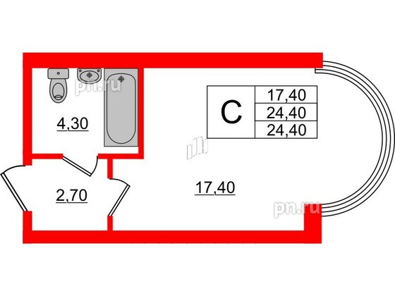 Апартаменты в ЖК PROMENADE, студия, 24.4 м², 3 этаж