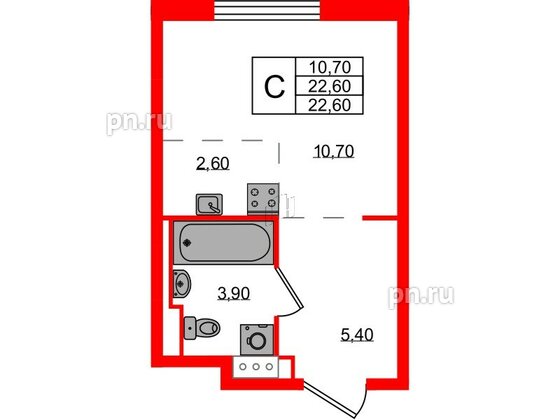 Квартира в ЖК Курортный квартал, студия, 22.6 м², 1 этаж