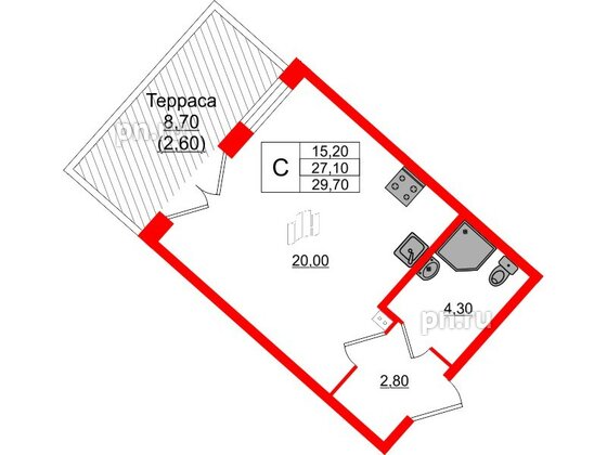 Квартира в ЖК Пулковский дом, студия, 29.7 м², 1 этаж