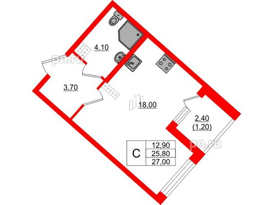 Квартира в ЖК Пулковский дом, студия, 27 м², 4 этаж