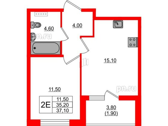 Квартира в ЖК Пулковский дом, 1 комнатная, 37.1 м², 4 этаж