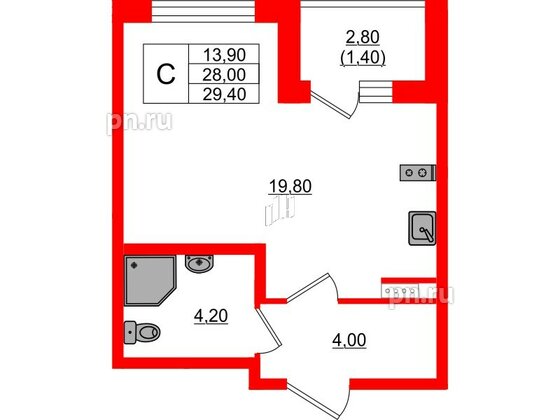 Квартира в ЖК Пулковский дом, студия, 29.4 м², 4 этаж