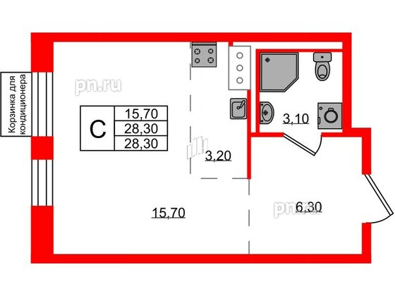 Квартира в ЖК Курортный квартал, студия, 28.3 м², 3 этаж