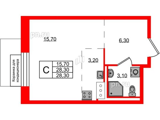 Квартира в ЖК Курортный квартал, студия, 28.3 м², 3 этаж