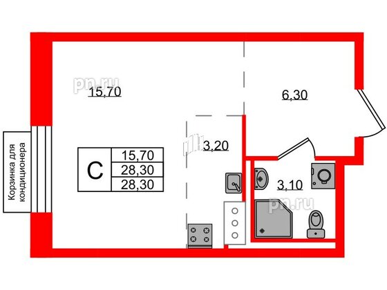 Квартира в ЖК Курортный квартал, студия, 28.3 м², 5 этаж