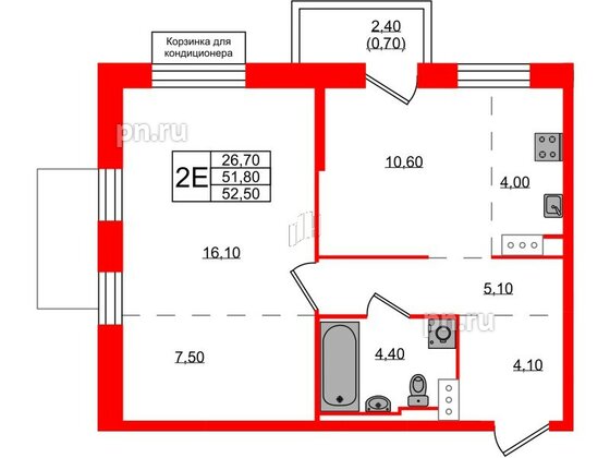 Квартира в ЖК Курортный квартал, 1 комнатная, 52.5 м², 8 этаж