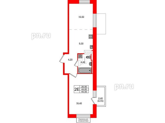 Квартира в ЖК Курортный квартал, 1 комнатная, 45.5 м², 3 этаж