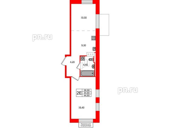 Квартира в ЖК Курортный квартал, 1 комнатная, 44.8 м², 5 этаж