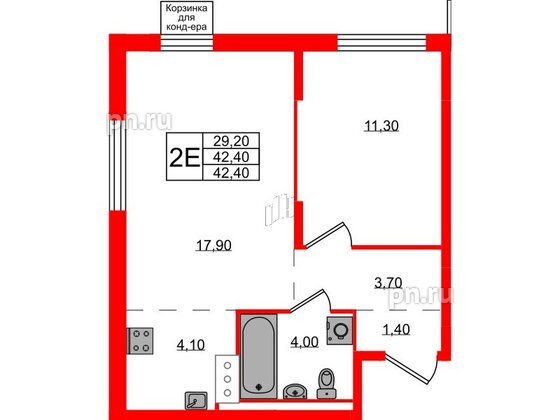 Квартира в ЖК Курортный квартал, 1 комнатная, 42.4 м², 5 этаж