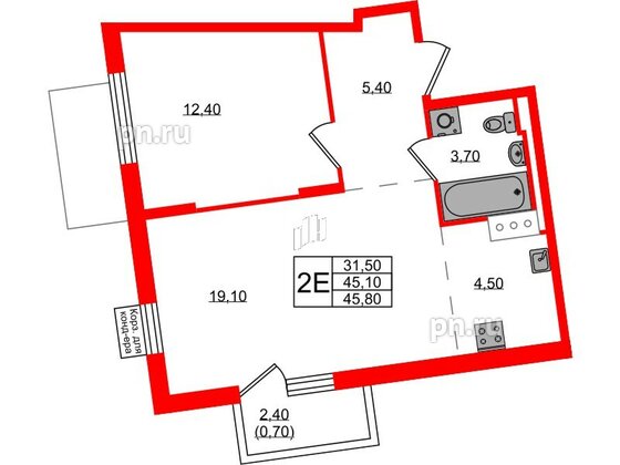 Квартира в ЖК Курортный квартал, 1 комнатная, 45.8 м², 5 этаж