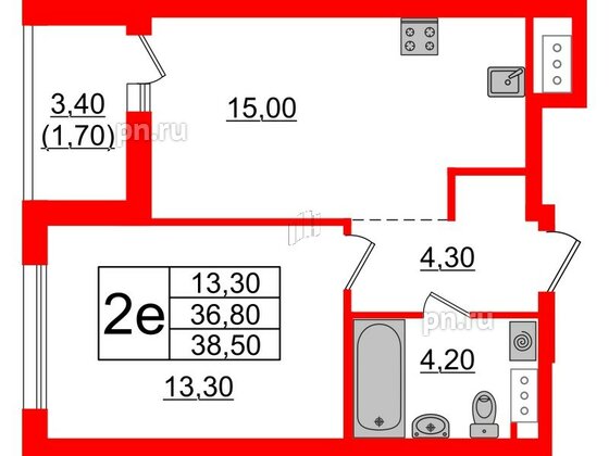 Квартира в ЖК А101 Лаголово, 1 комнатная, 38.5 м², 5 этаж