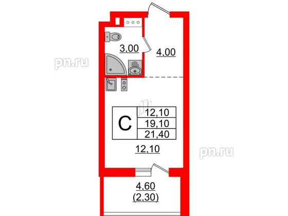 Квартира в ЖК А101 Лаголово, студия, 21.4 м², 5 этаж