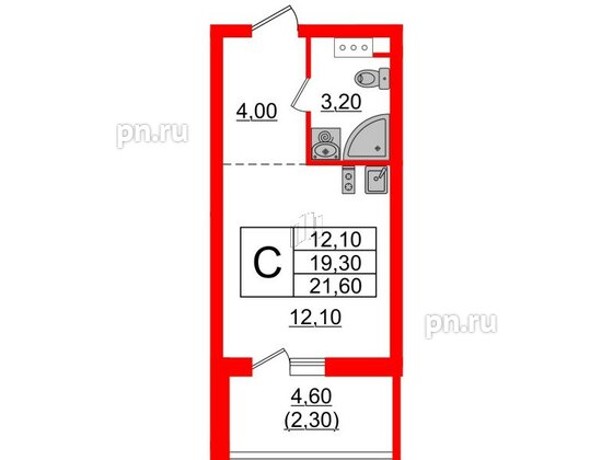 Квартира в ЖК А101 Лаголово, студия, 21.6 м², 4 этаж