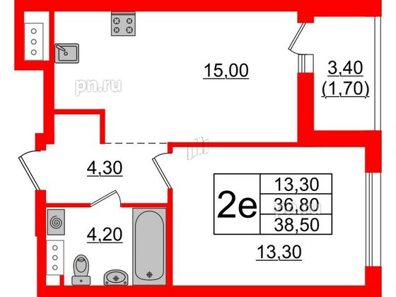 Квартира в ЖК А101 Лаголово, 1 комнатная, 38.5 м², 6 этаж