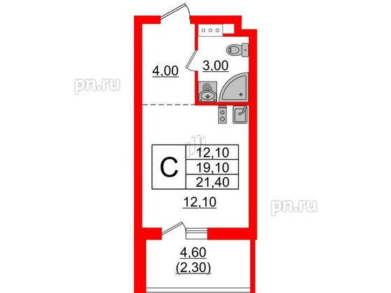 Квартира в ЖК А101 Лаголово, студия, 21.4 м², 4 этаж