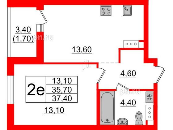 Квартира в ЖК А101 Лаголово, 1 комнатная, 37.4 м², 3 этаж