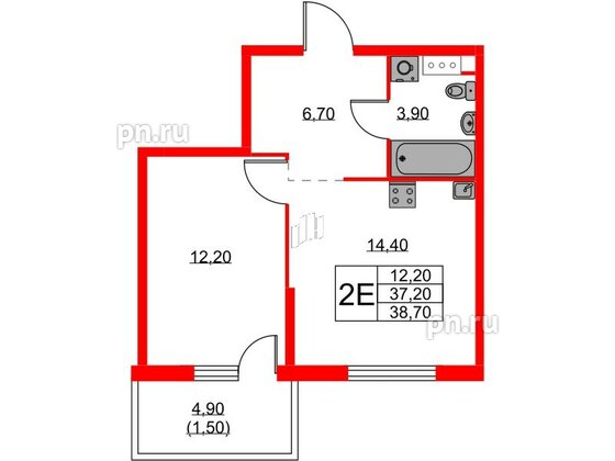 Квартира в ЖК А101 Лаголово, 1 комнатная, 38.7 м², 5 этаж